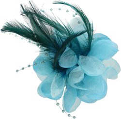 Bloemenbroche met Veertjes en Parels Turquoise (10cm)