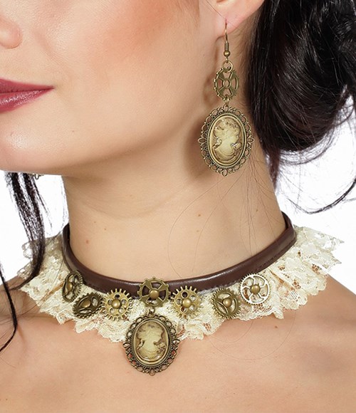 Sieraden Set Steampunk (Choker+Oorbellen)
