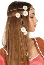 Hippie Haarband Bruin met Madeliefjes en Peace