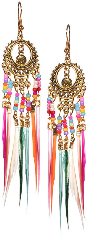 Hippie Festival Oorbellen Goud met Veertjes (product)