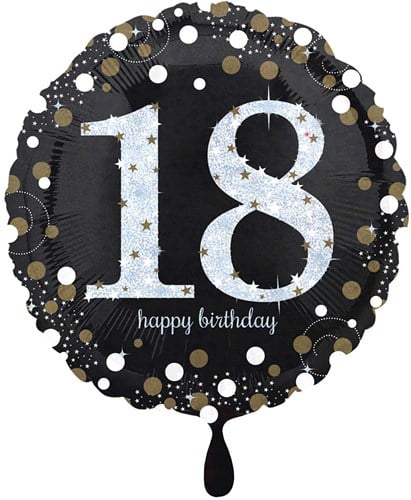 Folieballon 18 Jaar Luxe Zwart/Goud (45cm)