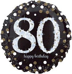 Folieballon 80 Jaar Luxe Zwart/Goud (45cm) 