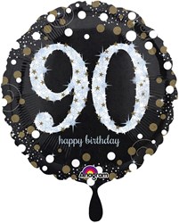 Folieballon 90 Jaar Luxe Zwart/Goud (45cm)