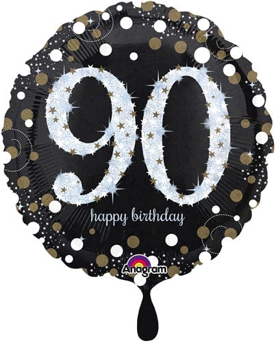 Folieballon 90 Jaar Luxe Zwart/Goud (45cm)