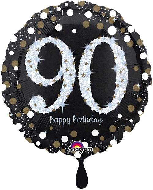 Folieballon 90 Jaar Luxe Zwart/Goud (45cm)