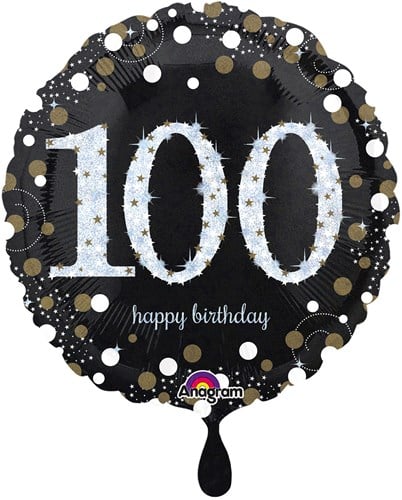 Folieballon 100 Jaar Luxe Zwart/Goud (45cm)