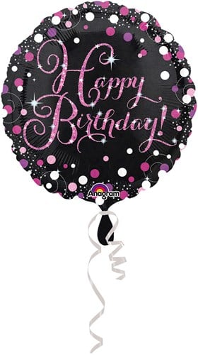 Folieballon Happy Birthday Luxe Zwart/Pink (45cm)