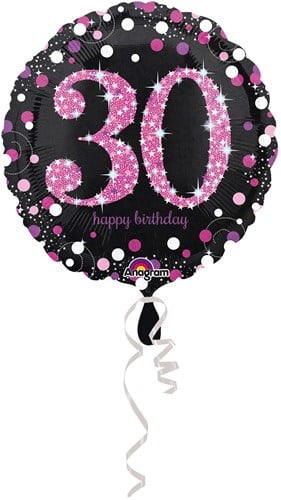 Folieballon 30 Jaar Luxe Zwart/Pink (45cm)