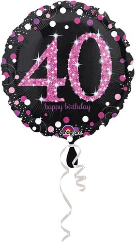 Folieballon 40 Jaar Luxe Zwart/Pink (45cm)