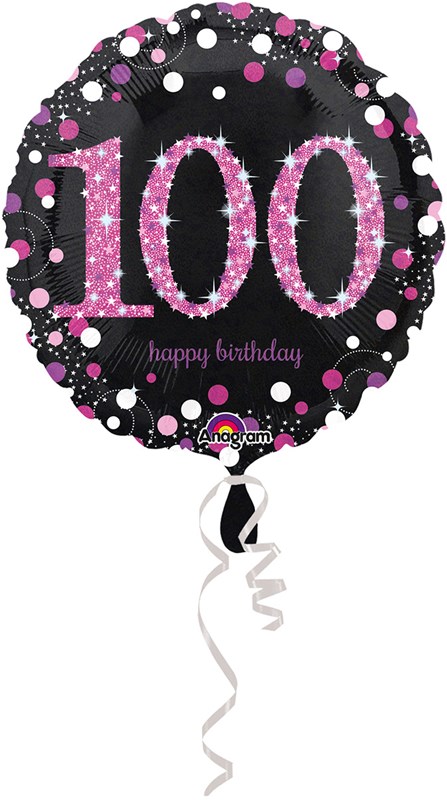 Folieballon 100 Jaar Luxe Zwart/Pink (45cm)