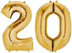 Folieballon Cijfer 20 Goud - 86cm