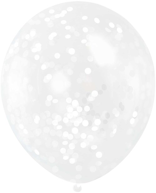 Ballonnen met Witte Confetti 6st. (30cm) 
