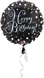 Folieballon  Sparkling Happy Birthday Zwart/Goud 
