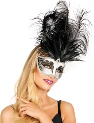 Venetiaans Masker Grote Veer Zilver