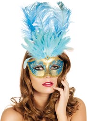 Venetiaans Masker Grote Veer Turquoise