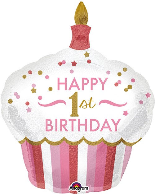 Supershape Folieballon 1st Birthday Cupcake Girl (73x91cm)