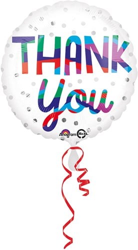 Folieballon Thank You - Silver Dots (43cm)