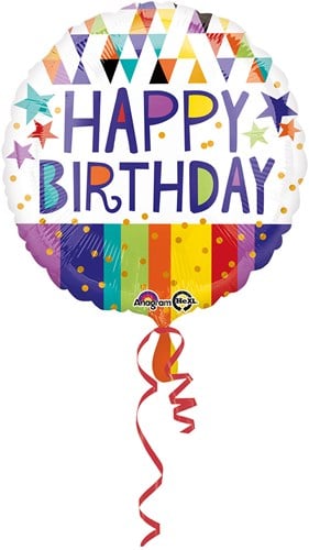 Folieballon Happy Birthday - Triangles, Stripes & Stars (43cm)