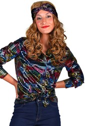 Dames Disco Blouse Black Rainbow