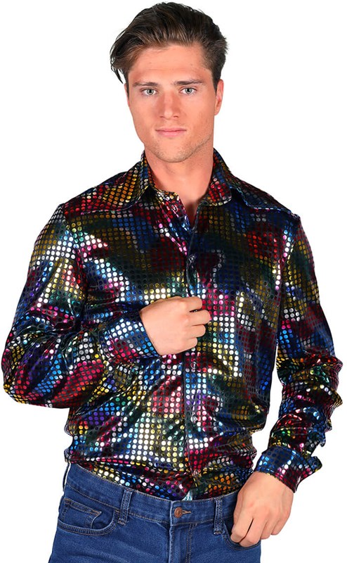 Heren Disco Blouse Black Rainbow (1)