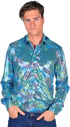 Heren Disco Blouse Turquoise Rainbow