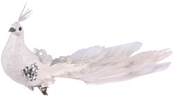 Decoratie Broche Vogel Glitter Wit