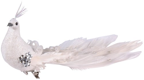 Decoratie Broche Vogel Glitter Wit