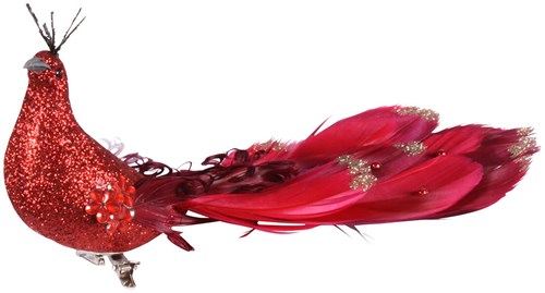 Decoratie Broche Vogel Glitter Rood