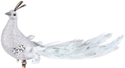Decoratie Broche Vogel Glitter Zilver