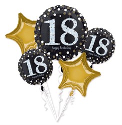 Set Folieballonnen 18 Sparkling Birthday Silver & Gold (5st)