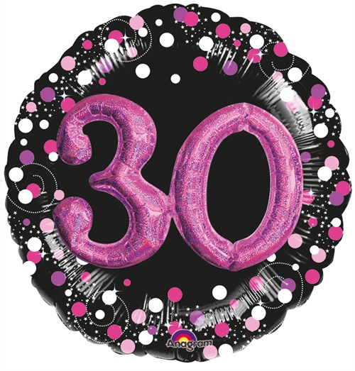 3D Folieballon 30 Jaar Luxe Zwart/Pink (81cm)