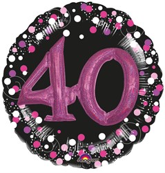 3D Folieballon 40 Jaar Luxe Zwart/Pink (81cm)