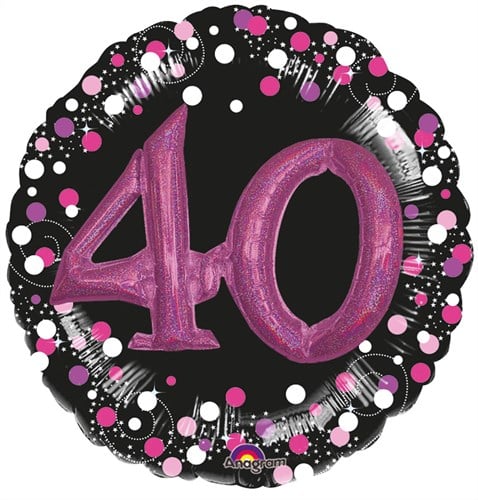 3D Folieballon 40 Jaar Luxe Zwart/Pink (81cm)