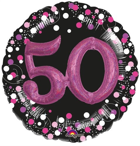 3D Folieballon 50 Jaar Luxe Zwart/Pink (81cm)