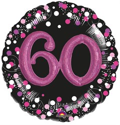 3D Folieballon 60 Jaar Luxe Zwart/Pink (81cm)