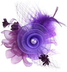 Broche Tule Bloem met Veren en Parel Paars