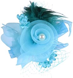 Broche Tule Bloem met Veren en Parel Turquoise