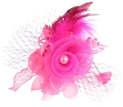 Broche Tule Bloem met Veren en Parel Pink