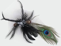 Broche Tule Bloem met Veren en Pauwenveer Zilver (12cm)