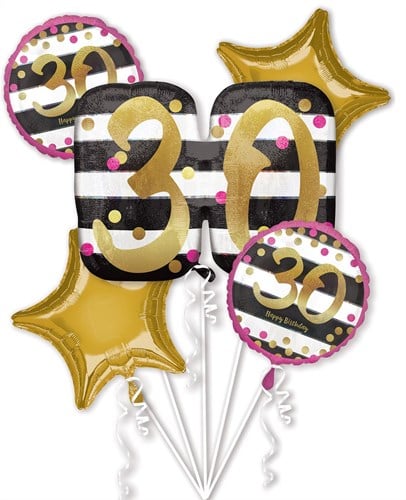 Set Folieballonnen 30 Happy Birthday Pink & Gold (5st)