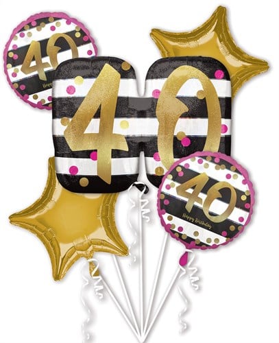 Set Folieballonnen 40 Happy Birthday Pink & Gold (5st)