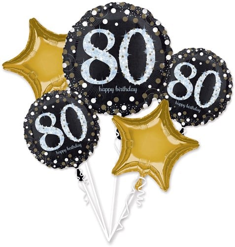 Set Folieballonnen 80 Sparkling Birthday Silver & Gold (5st)