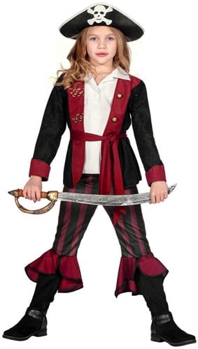 Piraten Pak Meisje Burgundy-Zwart