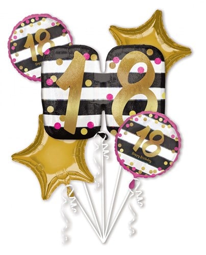 Set Folieballonnen 18 Happy Birthday Pink & Gold (5st)