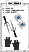 Blauw-Zwart Ninja Pak Kind met Wapens (accessoires)
