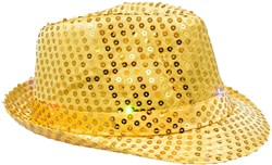 Hoed Disco Pailletten + Licht Goud