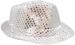 Hoed Disco Pailletten + Licht Zilver