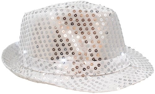 Hoed Disco Pailletten + Licht Zilver