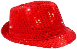 Hoed Disco Pailletten + Licht Rood