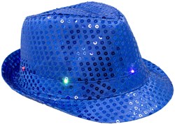 Hoed Disco Pailletten + Licht Blauw